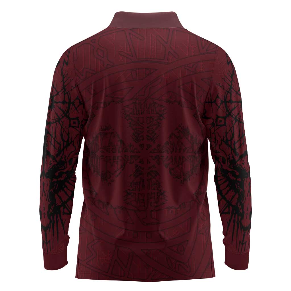 Demonic Skull Sigil Vikings Long Sleeve Polo Shirt Dark Gothic Rune Grunge Illustration
