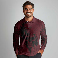 Demonic Skull Sigil Vikings Long Sleeve Polo Shirt Dark Gothic Rune Grunge Illustration