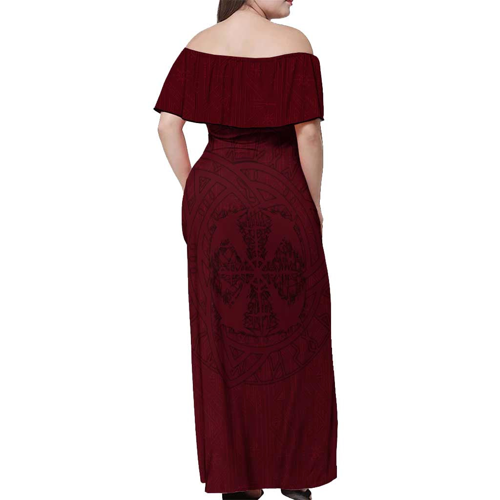 Demonic Skull Sigil Vikings Off Shoulder Maxi Dress Dark Gothic Rune Grunge Illustration