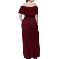 Demonic Skull Sigil Vikings Off Shoulder Maxi Dress Dark Gothic Rune Grunge Illustration