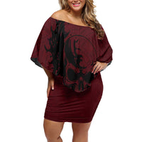 Demonic Skull Sigil Vikings Off Shoulder Short Dress Dark Gothic Rune Grunge Illustration