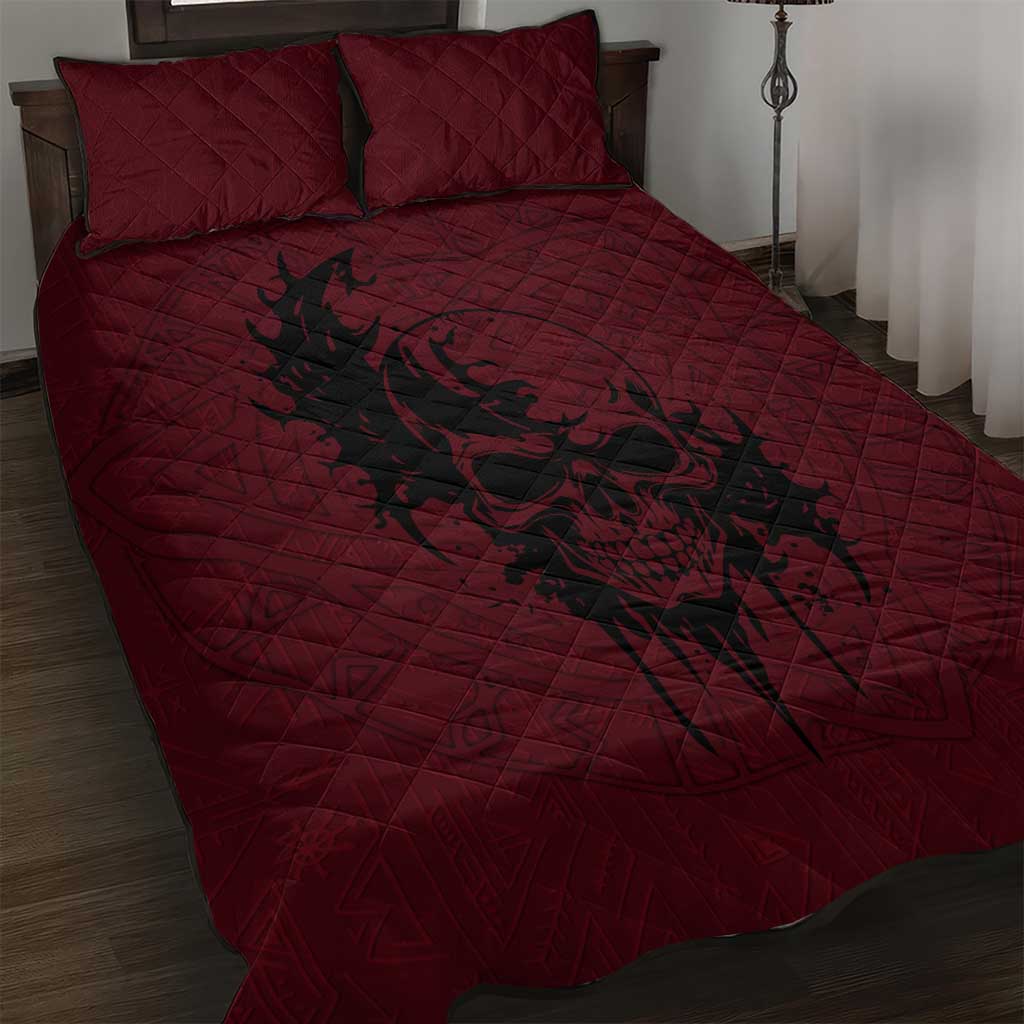 Demonic Skull Sigil Vikings Quilt Bed Set Dark Gothic Rune Grunge Illustration