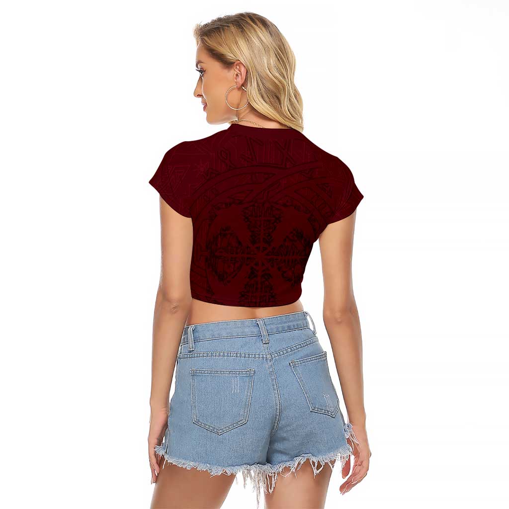 Demonic Skull Sigil Vikings Raglan Cropped T Shirt Dark Gothic Rune Grunge Illustration