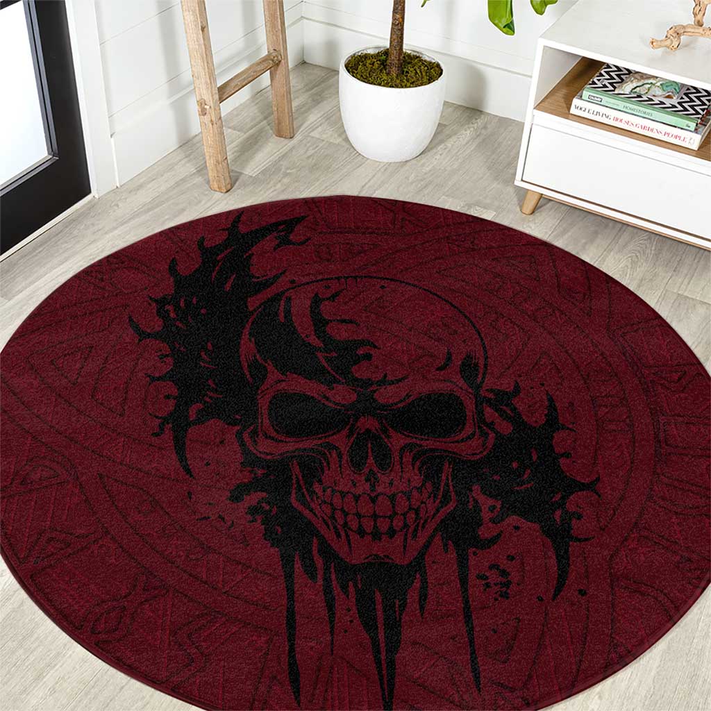 Demonic Skull Sigil Vikings Round Carpet Dark Gothic Rune Grunge Illustration