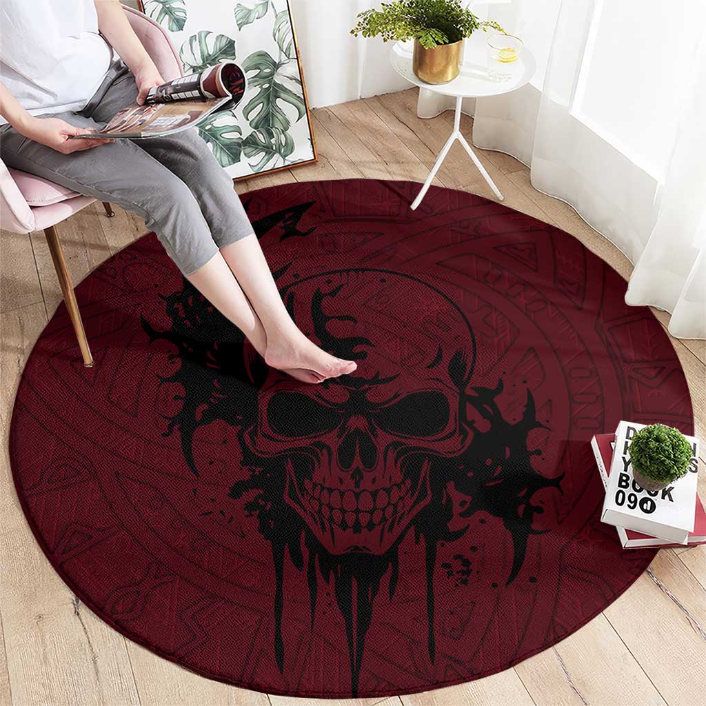Demonic Skull Sigil Vikings Round Carpet Dark Gothic Rune Grunge Illustration