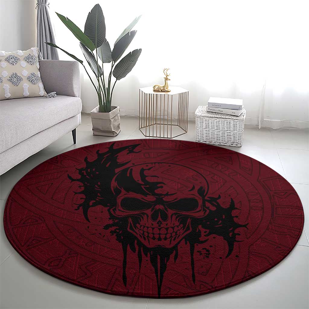 Demonic Skull Sigil Vikings Round Carpet Dark Gothic Rune Grunge Illustration