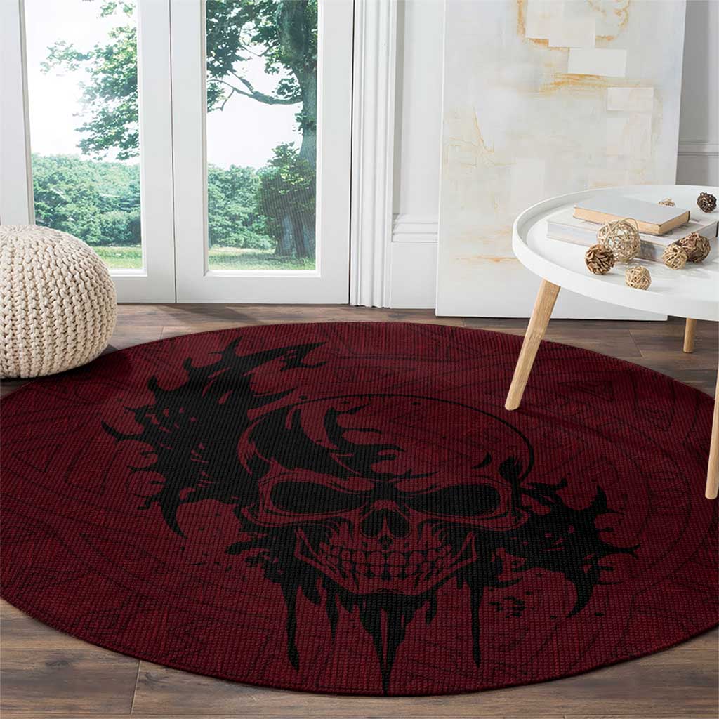 Demonic Skull Sigil Vikings Round Carpet Dark Gothic Rune Grunge Illustration