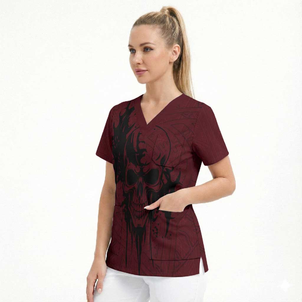 Demonic Skull Sigil Vikings Scrub Top Dark Gothic Rune Grunge Illustration