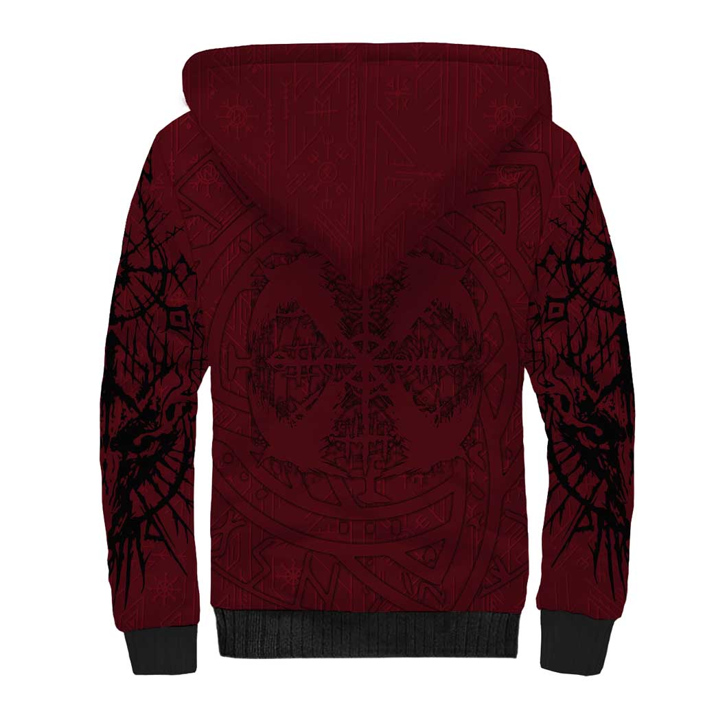 Demonic Skull Sigil Vikings Sherpa Hoodie Dark Gothic Rune Grunge Illustration
