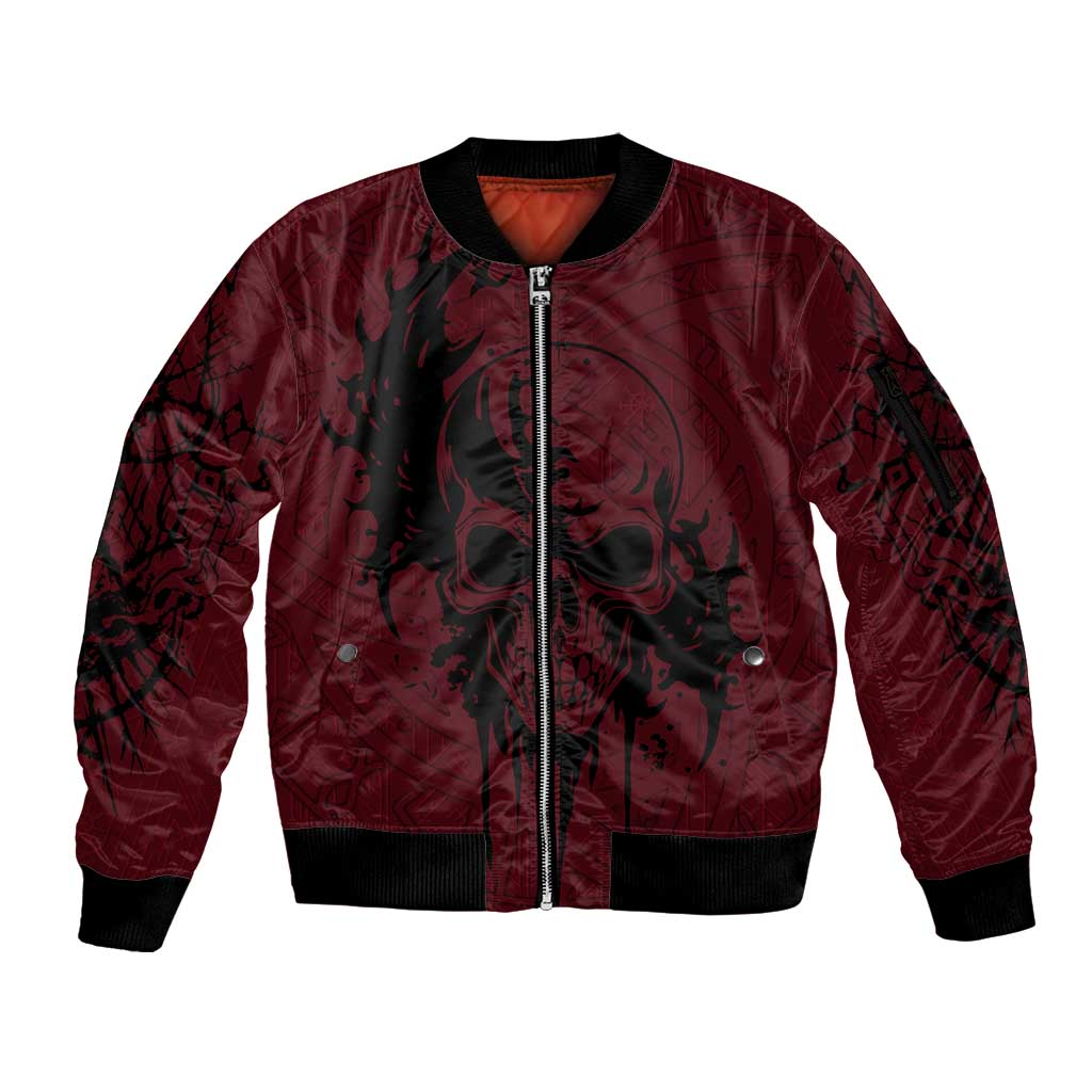 Demonic Skull Sigil Vikings Sleeve Zip Bomber Jacket Dark Gothic Rune Grunge Illustration