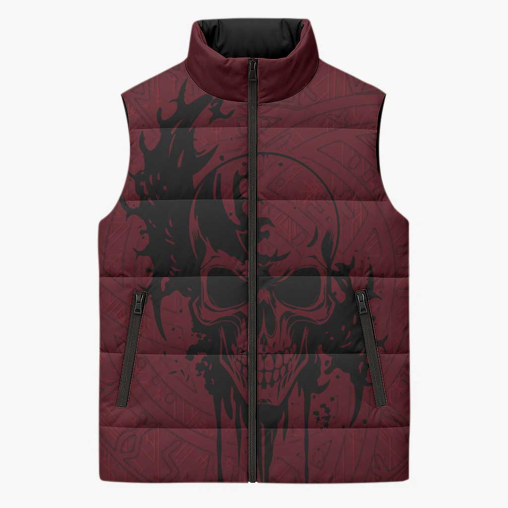 Demonic Skull Sigil Vikings Sleeveless Puffer Jacket Dark Gothic Rune Grunge Illustration