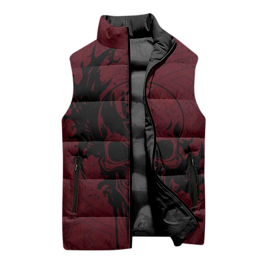Demonic Skull Sigil Vikings Sleeveless Puffer Jacket Dark Gothic Rune Grunge Illustration