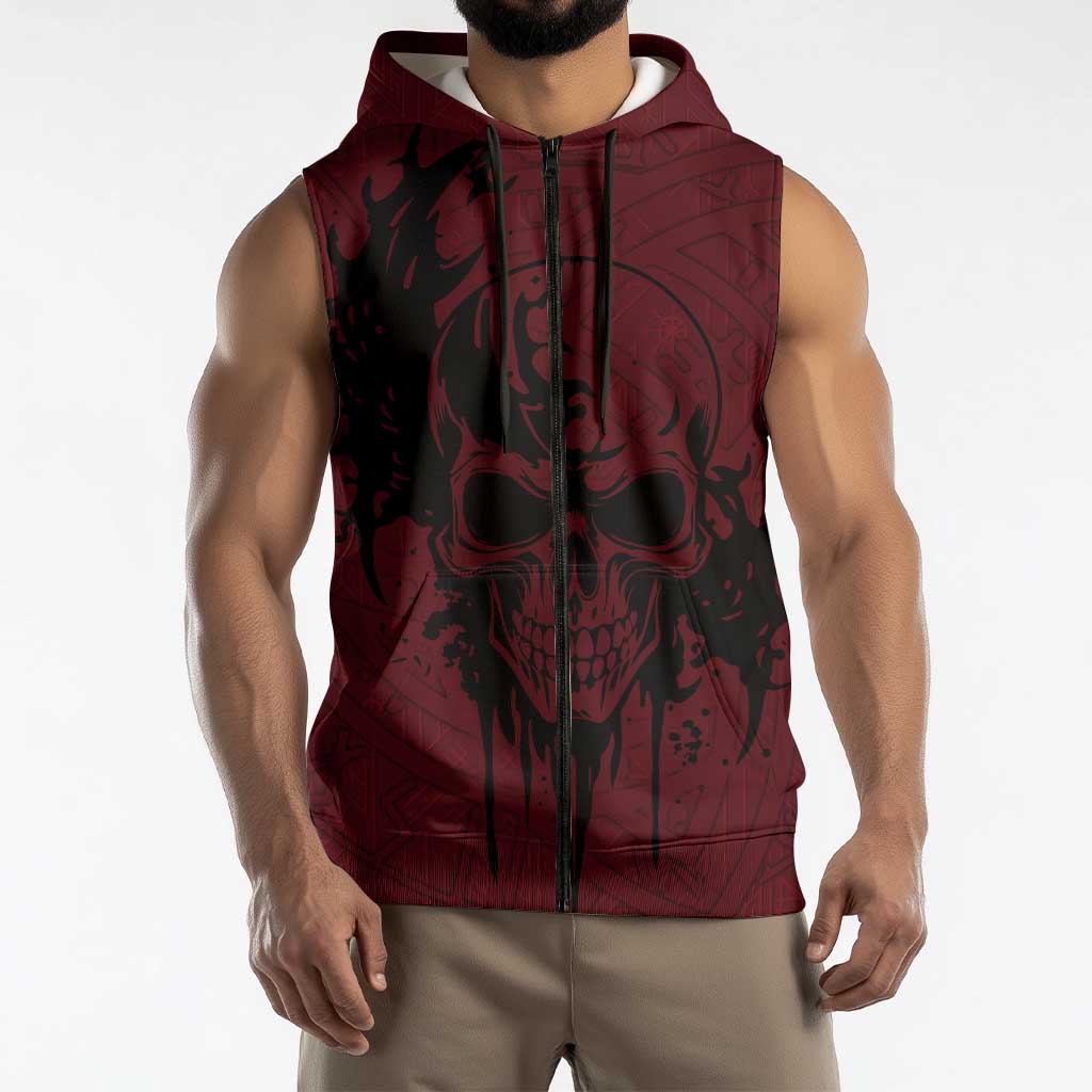 Demonic Skull Sigil Vikings Sleeveless Zip Hoodie Dark Gothic Rune Grunge Illustration