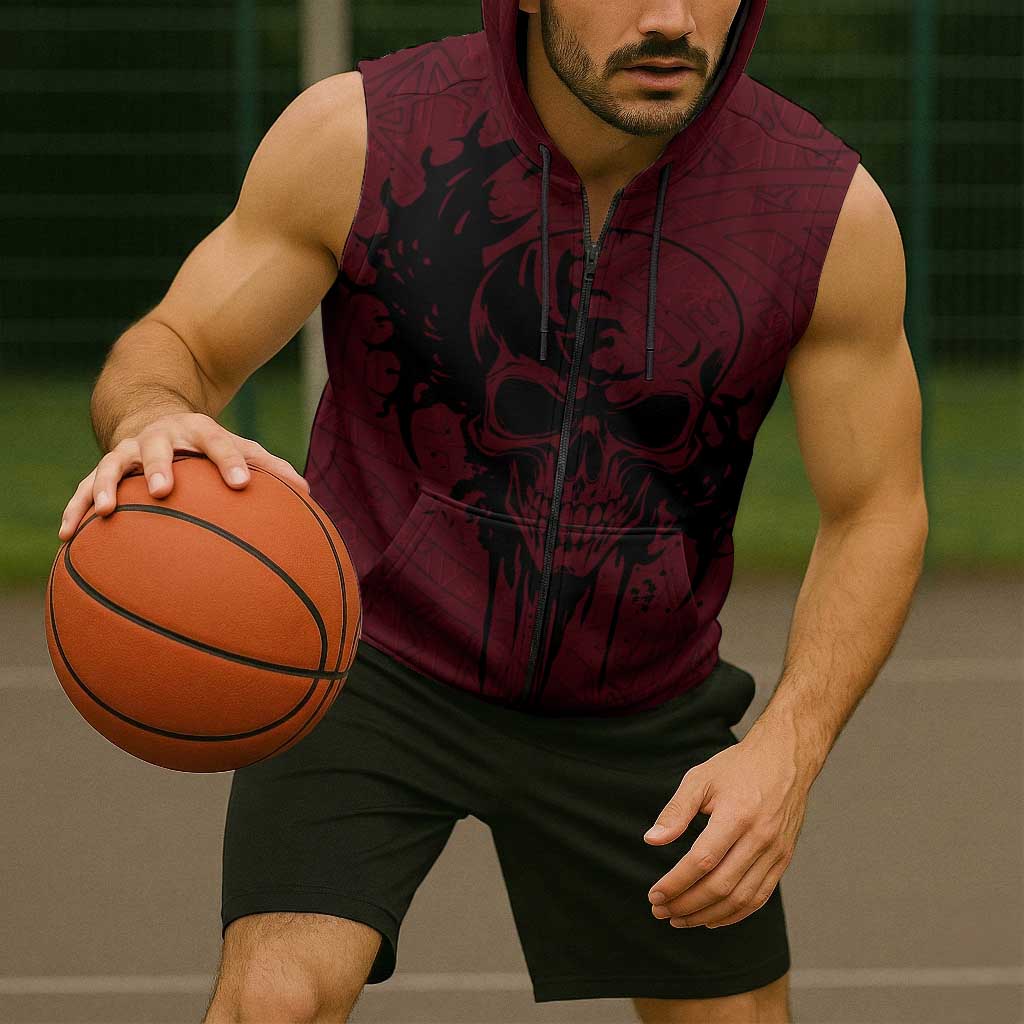 Demonic Skull Sigil Vikings Sleeveless Zip Hoodie Dark Gothic Rune Grunge Illustration