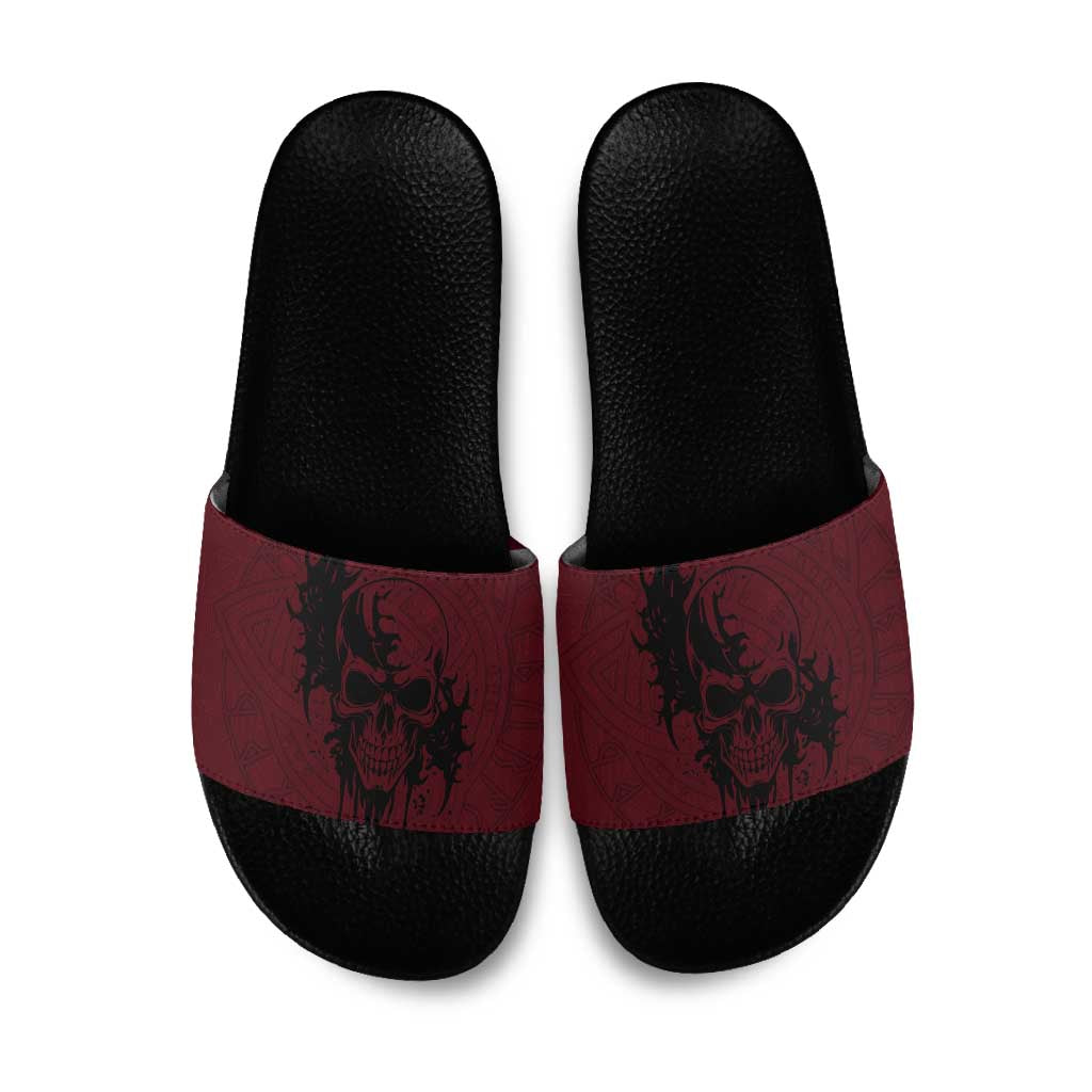 Demonic Skull Sigil Vikings Slide Sandals Dark Gothic Rune Grunge Illustration