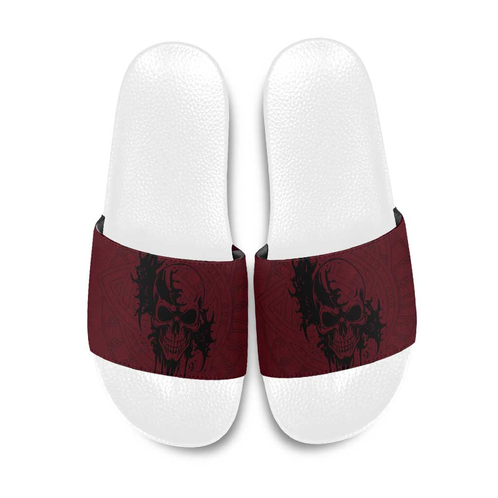 Demonic Skull Sigil Vikings Slide Sandals Dark Gothic Rune Grunge Illustration
