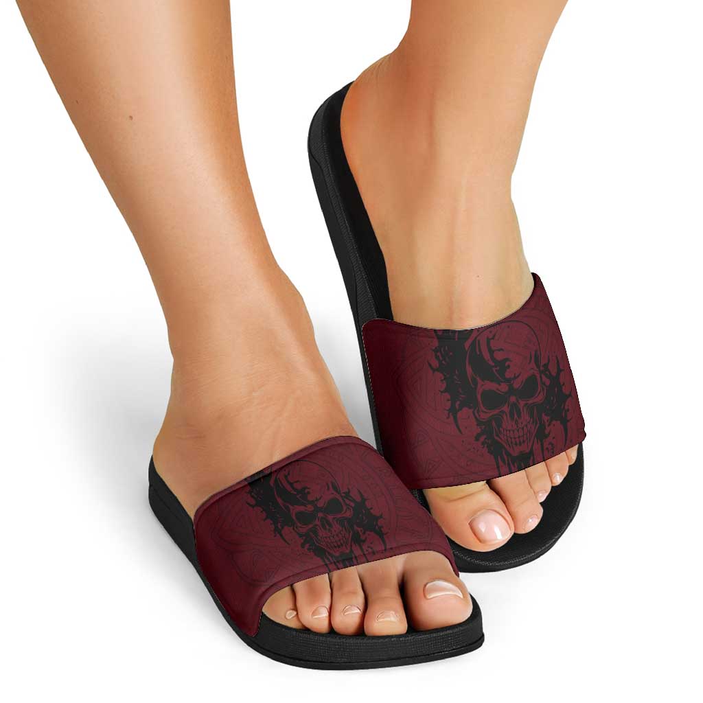 Demonic Skull Sigil Vikings Slide Sandals Dark Gothic Rune Grunge Illustration