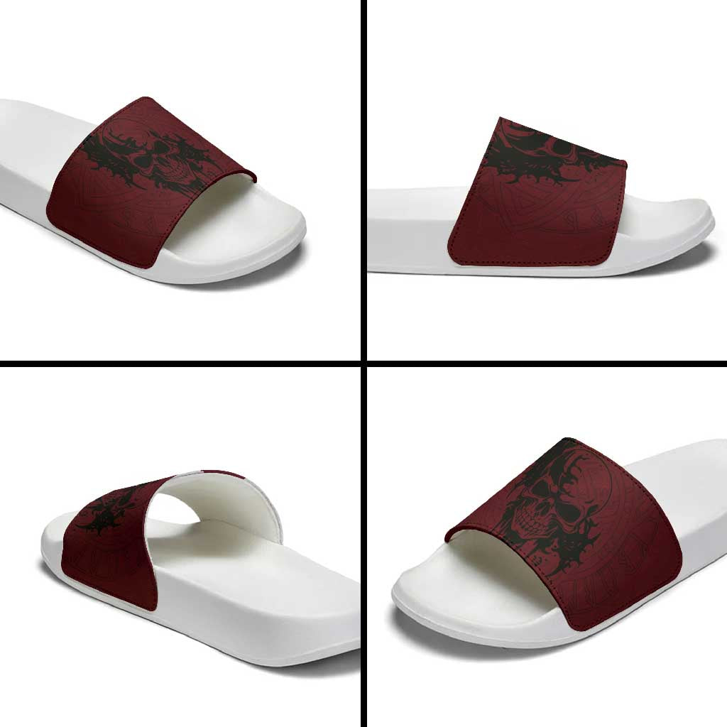 Demonic Skull Sigil Vikings Slide Sandals Dark Gothic Rune Grunge Illustration
