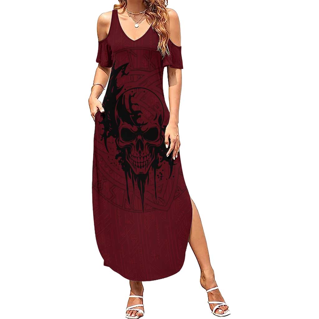 Demonic Skull Sigil Vikings Summer Maxi Dress Dark Gothic Rune Grunge Illustration