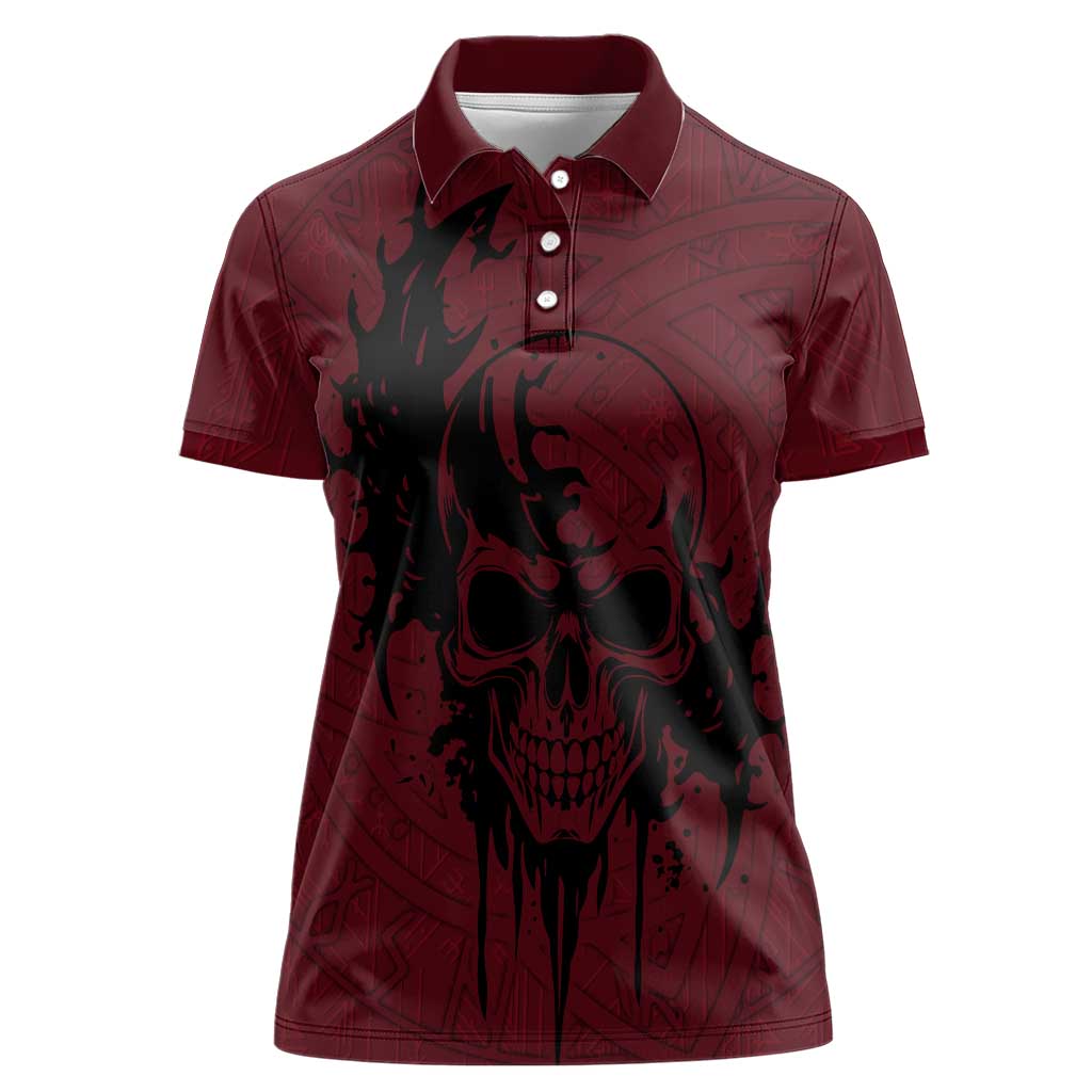 Demonic Skull Sigil Vikings Women Polo Shirt Dark Gothic Rune Grunge Illustration