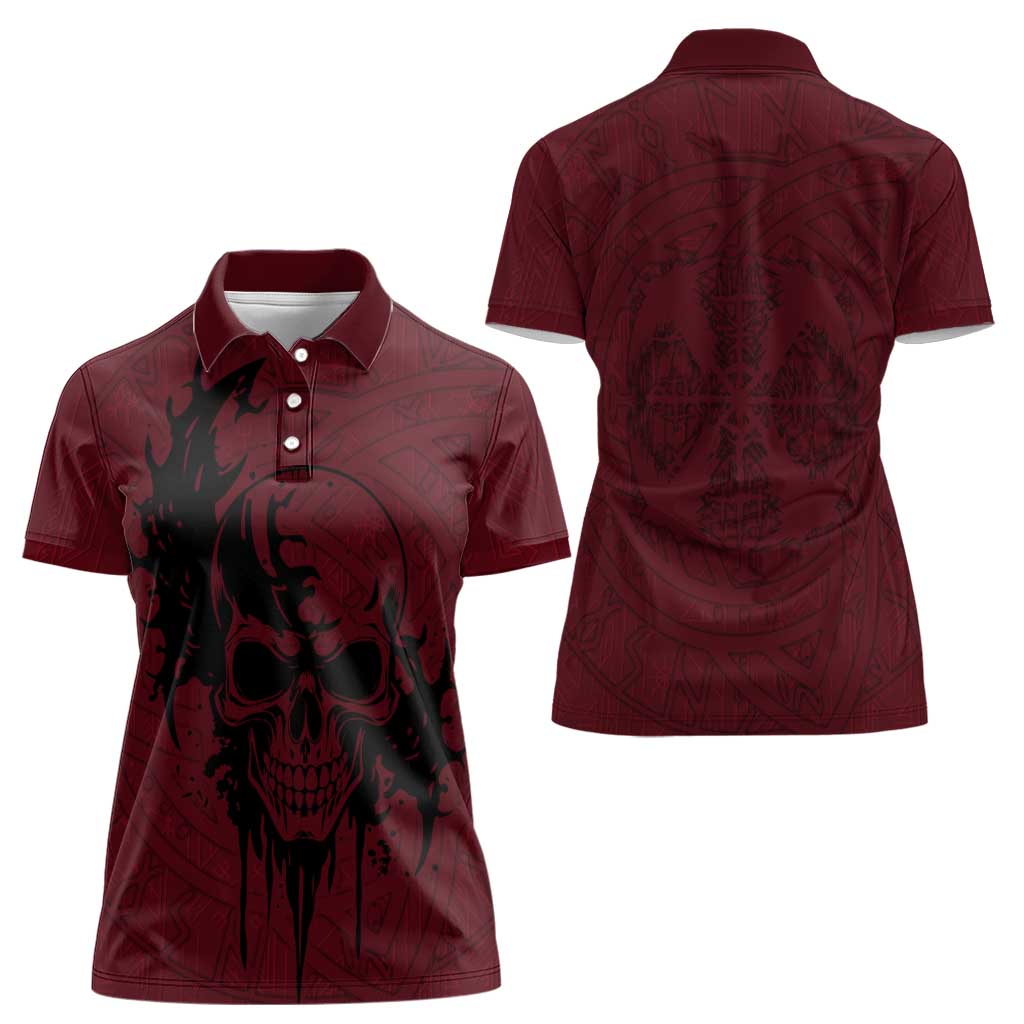 Demonic Skull Sigil Vikings Women Polo Shirt Dark Gothic Rune Grunge Illustration