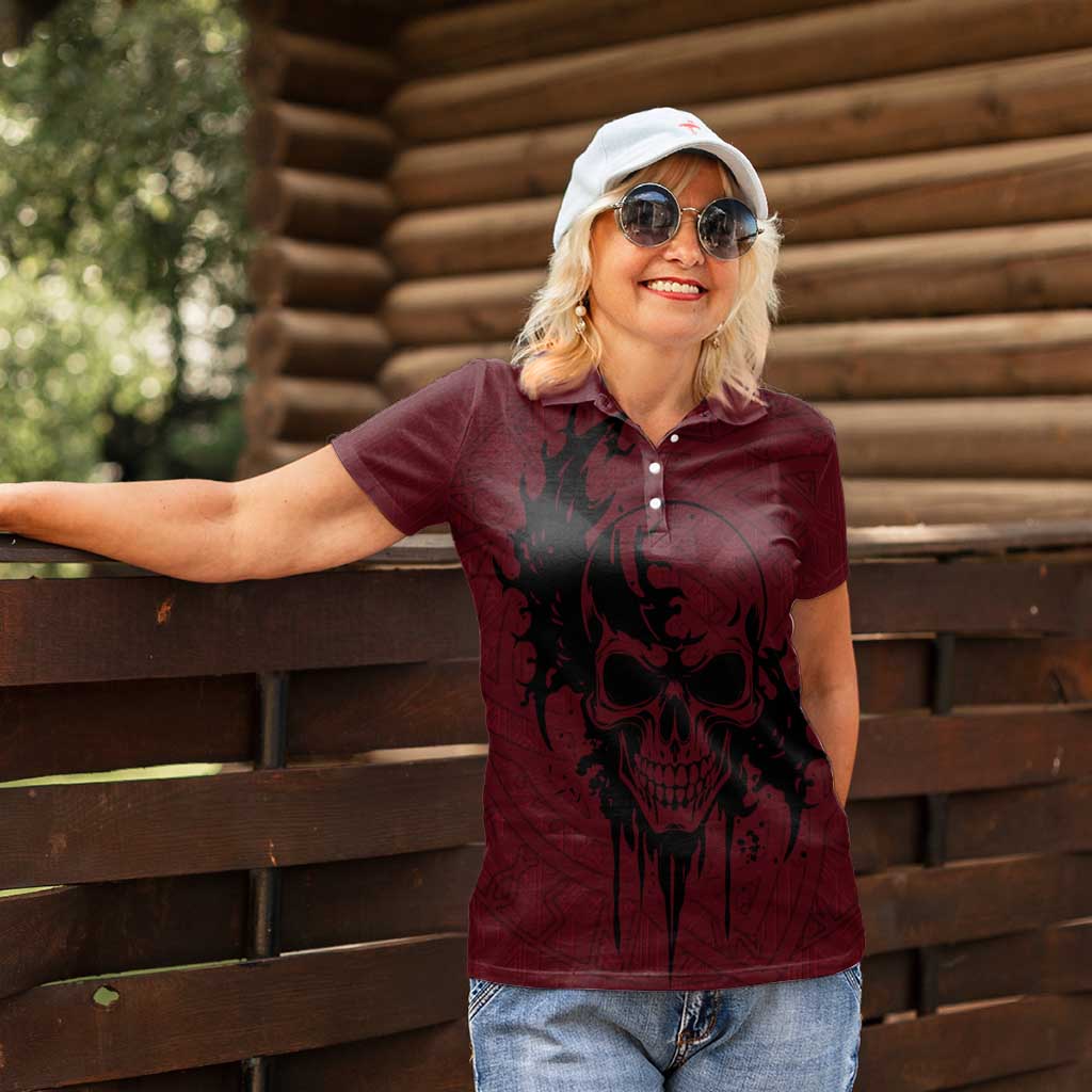 Demonic Skull Sigil Vikings Women Polo Shirt Dark Gothic Rune Grunge Illustration