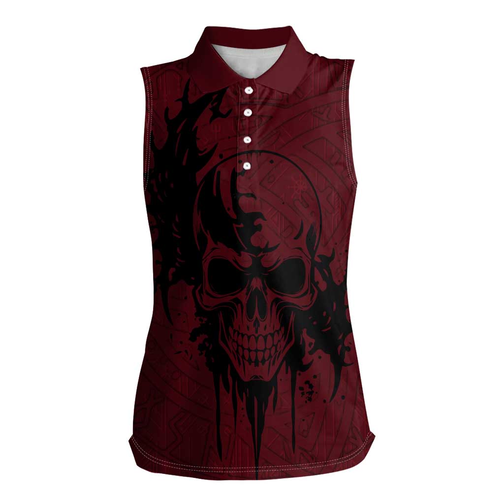 Demonic Skull Sigil Vikings Women Sleeveless Polo Shirt Dark Gothic Rune Grunge Illustration