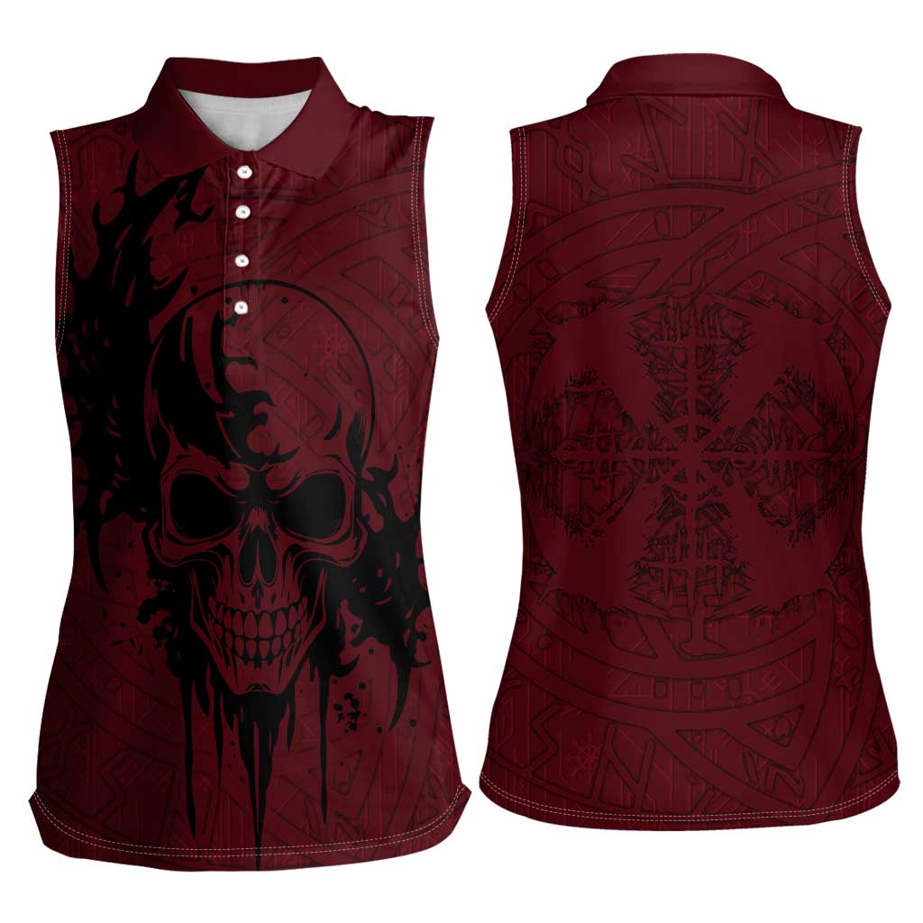 Demonic Skull Sigil Vikings Women Sleeveless Polo Shirt Dark Gothic Rune Grunge Illustration