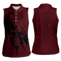Demonic Skull Sigil Vikings Women Sleeveless Polo Shirt Dark Gothic Rune Grunge Illustration