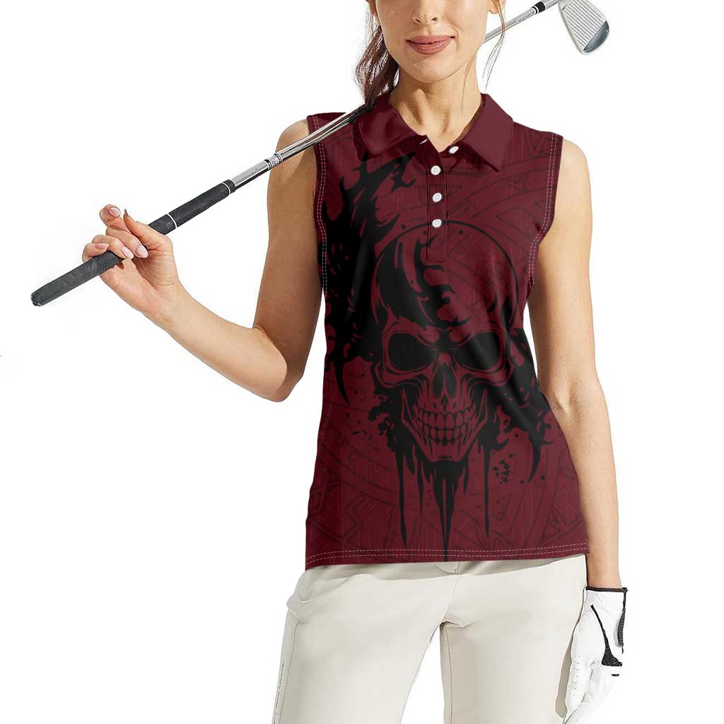 Demonic Skull Sigil Vikings Women Sleeveless Polo Shirt Dark Gothic Rune Grunge Illustration