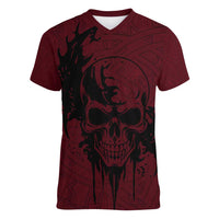 Demonic Skull Sigil Vikings Women V-Neck T-Shirt Dark Gothic Rune Grunge Illustration