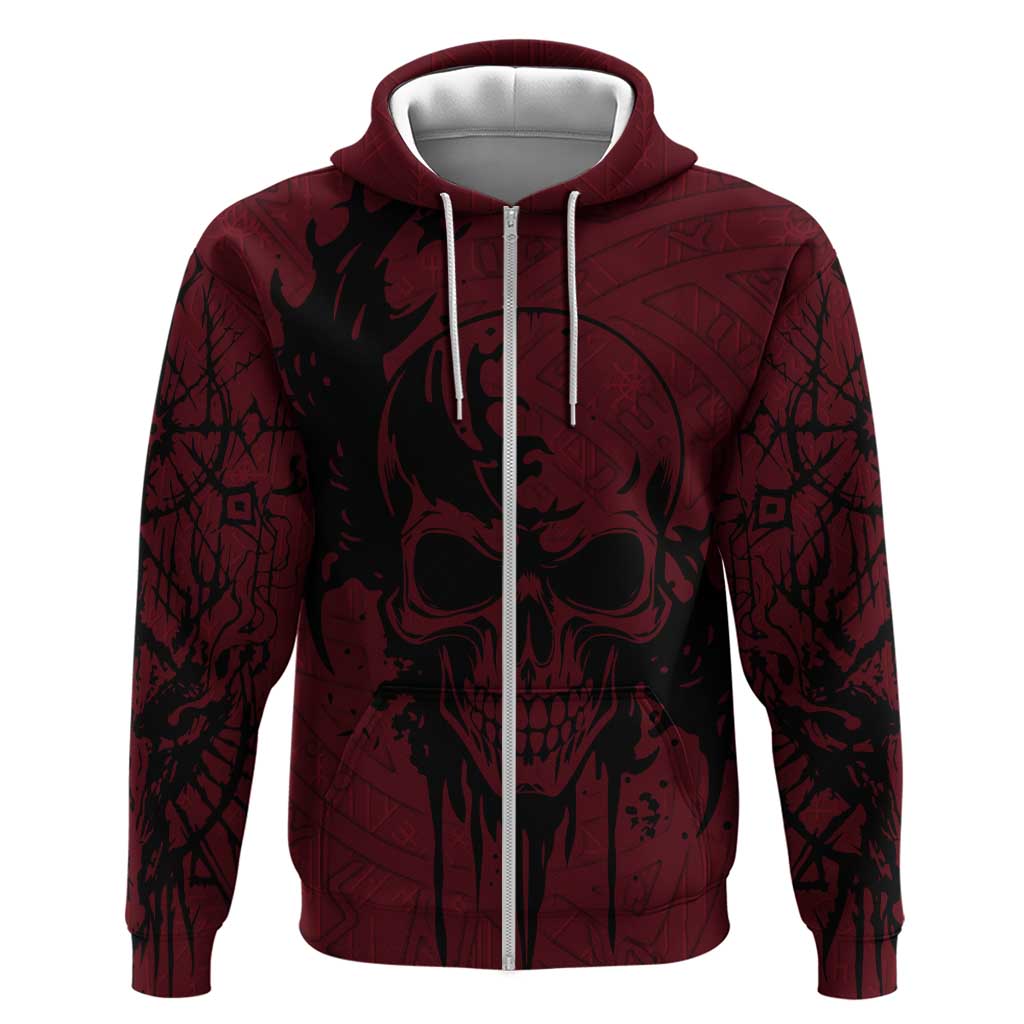 Demonic Skull Sigil Vikings Zip Hoodie Dark Gothic Rune Grunge Illustration