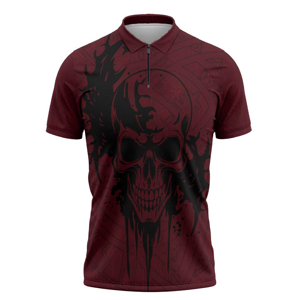 Demonic Skull Sigil Vikings Zipper Polo Shirt Dark Gothic Rune Grunge Illustration