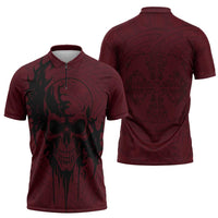 Demonic Skull Sigil Vikings Zipper Polo Shirt Dark Gothic Rune Grunge Illustration