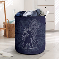 Odin Silhouette with Raven and Valknut Laundry Basket Nordic Mythology Line Art Illustration