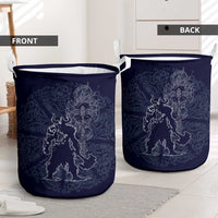 Odin Silhouette with Raven and Valknut Laundry Basket Nordic Mythology Line Art Illustration