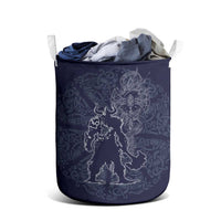 Odin Silhouette with Raven and Valknut Laundry Basket Nordic Mythology Line Art Illustration