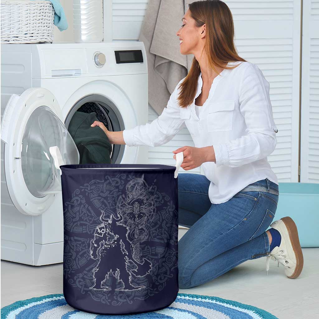 Odin Silhouette with Raven and Valknut Laundry Basket Nordic Mythology Line Art Illustration