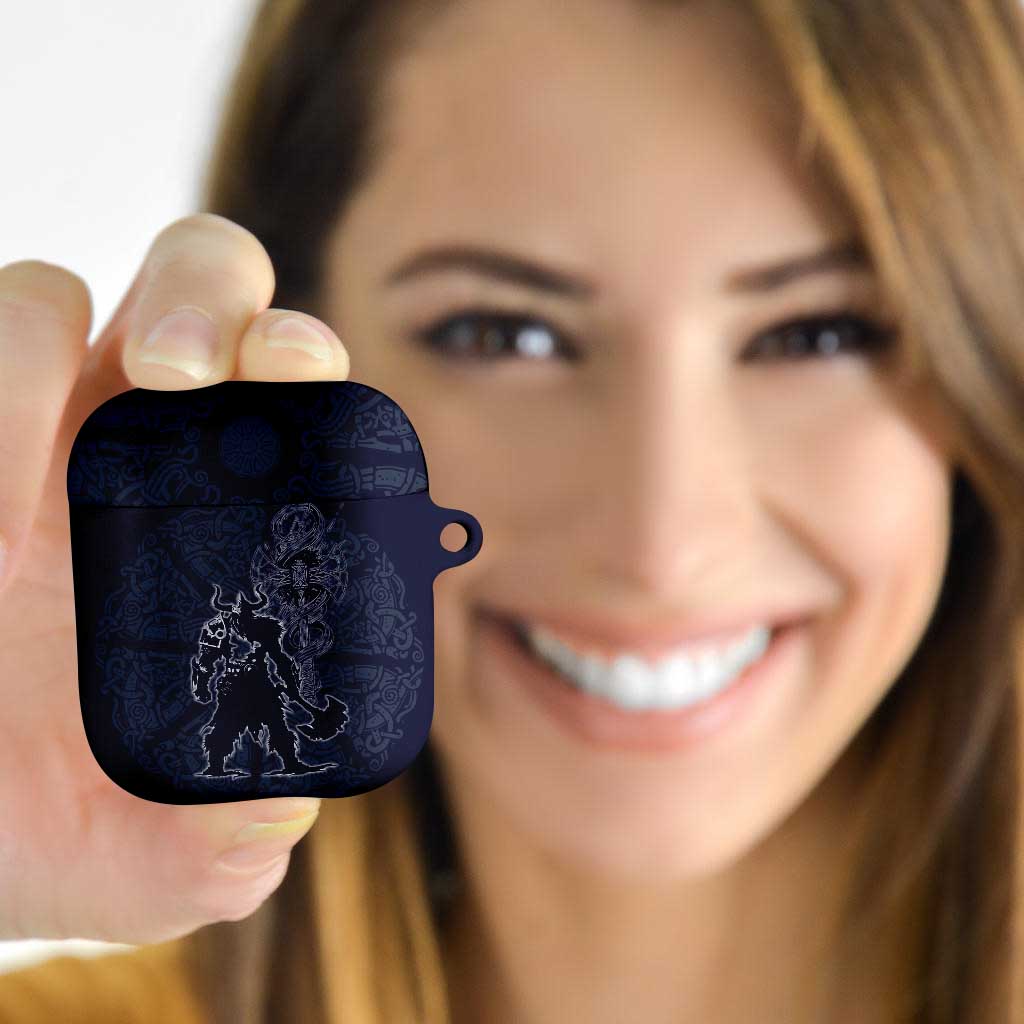 Odin Silhouette with Raven and Valknut AirPods Case Nordic Mythology Line Art Illustration