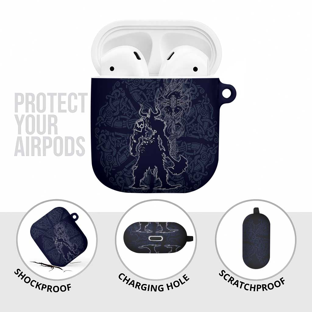 Odin Silhouette with Raven and Valknut AirPods Case Nordic Mythology Line Art Illustration