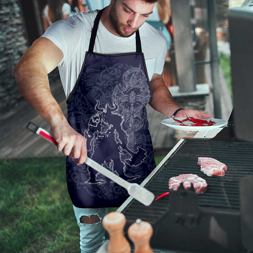 Odin Silhouette with Raven and Valknut Apron Nordic Mythology Line Art Illustration