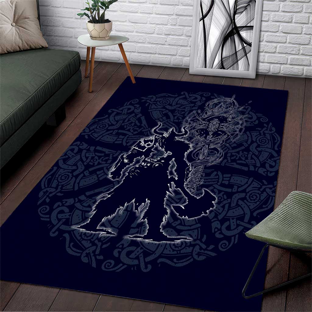 Odin Silhouette with Raven and Valknut Area Rug Nordic Mythology Line Art Illustration