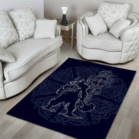 Odin Silhouette with Raven and Valknut Area Rug Nordic Mythology Line Art Illustration