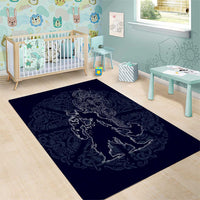 Odin Silhouette with Raven and Valknut Area Rug Nordic Mythology Line Art Illustration