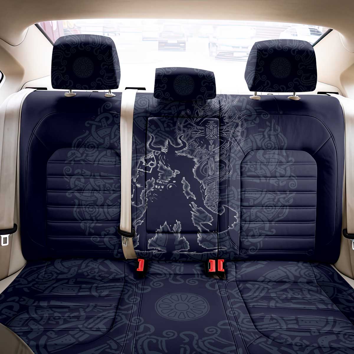 Odin Silhouette with Raven and Valknut Back Car Seat Cover Nordic Mythology Line Art Illustration