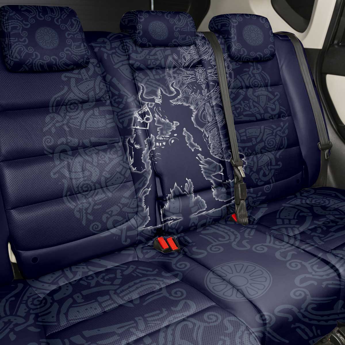 Odin Silhouette with Raven and Valknut Back Car Seat Cover Nordic Mythology Line Art Illustration