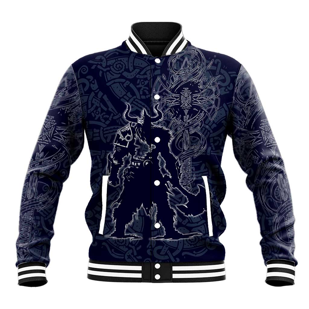 Odin Silhouette with Raven and Valknut Baseball Jacket Nordic Mythology Line Art Illustration