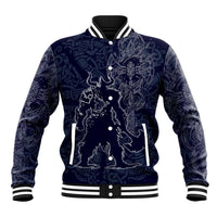 Odin Silhouette with Raven and Valknut Baseball Jacket Nordic Mythology Line Art Illustration