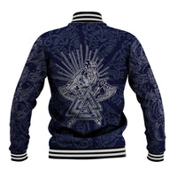 Odin Silhouette with Raven and Valknut Baseball Jacket Nordic Mythology Line Art Illustration