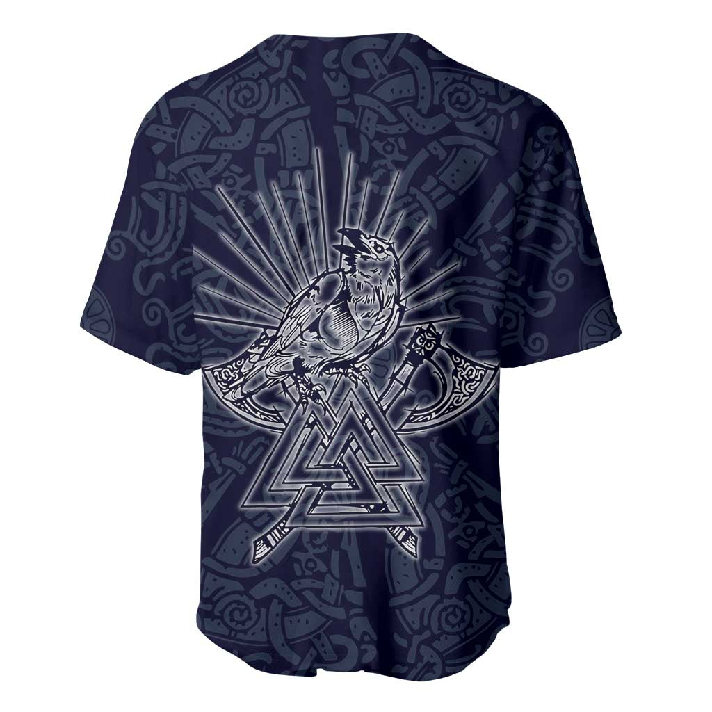 Odin Silhouette with Raven and Valknut Baseball Jersey Nordic Mythology Line Art Illustration